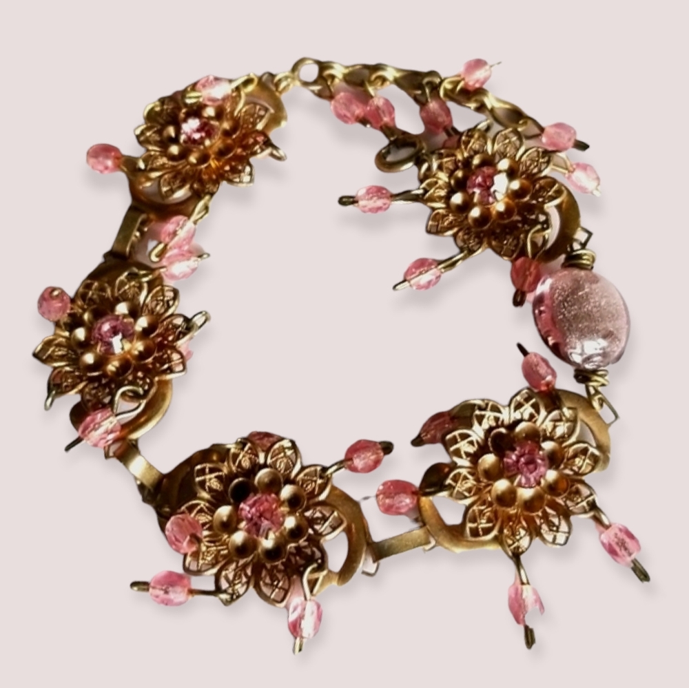 Hand Crafted Repurposed Vintage Pink Rhinestone Bracelet